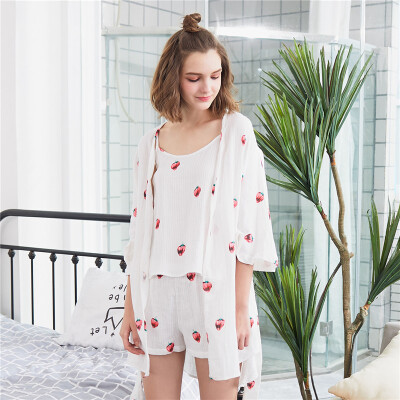 

2018 new cotton pajamas for women summer strawberry home wear sexy suspender shorts home suit