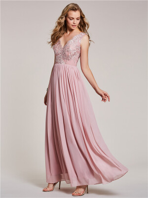 

CAZDZY V Neck Lace Appliques A Line Evening Dress