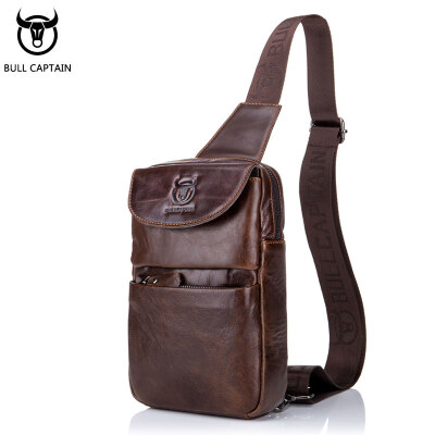 

BULLCAPTAIN 2018 Brand Genuine Leather Men Chest Bag Fashion Crossbody Bags For Men Small Causal Shoulder Bag Message Bags XB098