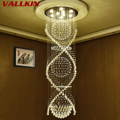 

Modern Crystal Chandelier Pendant Lights Double Spiral Superdense K9 Chandelier Crystal Stair Hotel Villa Crystal Lamp Fixtures