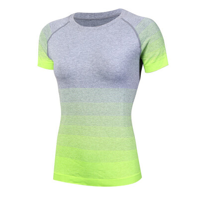 

New Gradiet Color Compression T Shirt Running Training Clothes Short