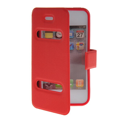 

MOONCASE View Window Leather Side Flip Pouch Stand Shell Back ЧЕХОЛ ДЛЯ Apple iPhone 4 / 4S Red