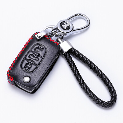 

KING ETING Peugeot key bag leather key case 308 408 Import Peugeot RCZ special car key chain E section passion red