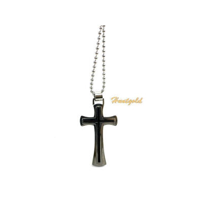 

New Men Women Silver & Black Cross Jewlry Necklace Pendant Sweater Neck Chain X1