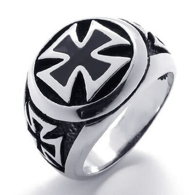 

Hpolw Mens Ring Vintage fashion 316L Stainless Steel Silver& Black with a cut - out cross Width 18mm 071 inches