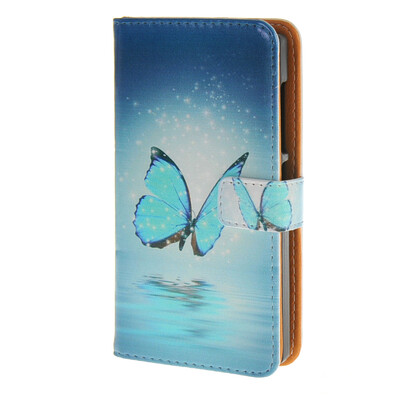 

MOONCASE Microsoft Lumia 532 случая Голубая бабочка кожаный бумажник флип Слот для карты Кронштейн обложка чехол A 01