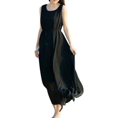 

CT&HF Women Sexy Fashionable Dress Women Temperament Sweet Contracted Sleeveless Dresses Korea Pure Color Chiffon Dress