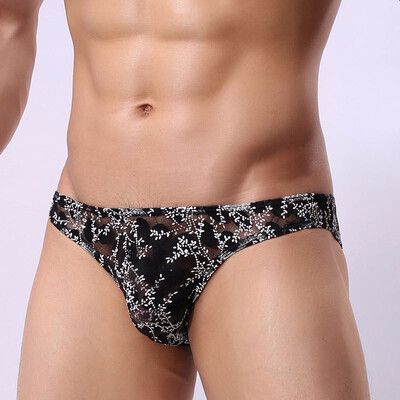 

Mens fashion hollow transparent boxer underpant sexy elegant lace short underwear
