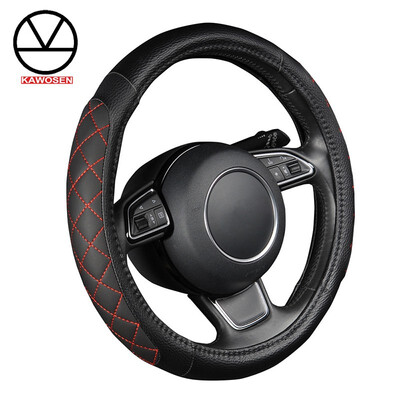 

PU leather car steering wheel cover black lychee pattern with two-sides thick foam padding  size fits 38cm15