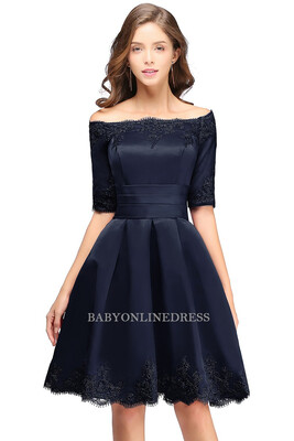 

2018 A-line Off-shoulder Half Sleeves Short Lace Appliques Prom Dresses Hot