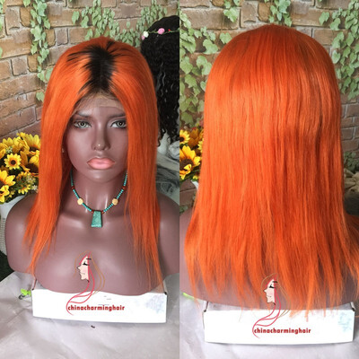 

ombre human hair lace wig dark roots 1b orange silky straight brazilian hair lace front wig