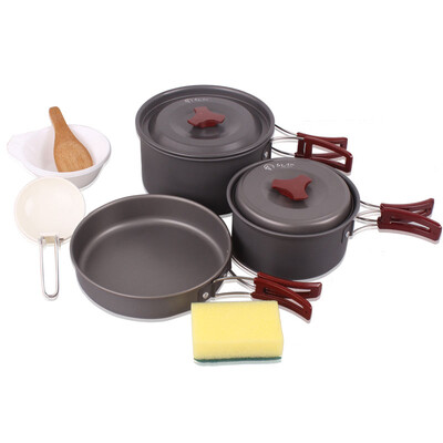 

Red camps outdoor pots camping sets of pots cookware picnic kitchen utensils pot teapot suits