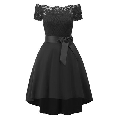 

MisShow Gorgeous Lace Sash Neck Women Dress Rockabilly Bodycon Short Ball Gown Black Bow Sashes Vintage Dress 2018 Summer New