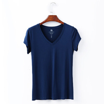 

Canvaus Summer New Modal Slim Solid Simple V-neck Short-sleeved Basic Womens T Shirt