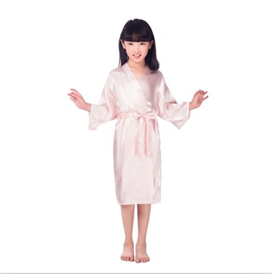 

Children Silk Nightgown Solid Color Summer Style Cardigan Robe Simulation Silk Nightgown