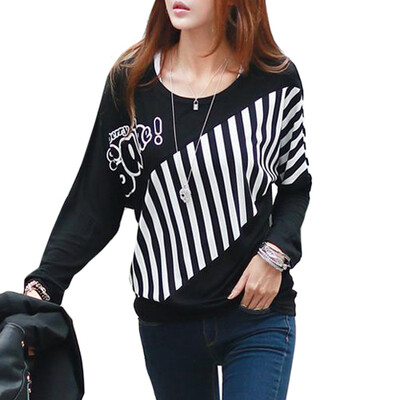 

CT&HF Long Sleeves Women Casual Cotton Stripe Loose Tops