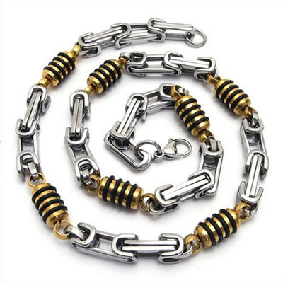 

Hpolw wholesale New Jewelry Charming Fashion High quality brand Mens Gold&Black&Silver Stainless Steel Biker Necklace Link Chain