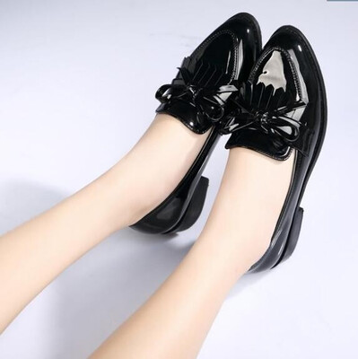 

penny loafer for women tassel pointed toe slip on patent leather block chunky heel casual boat shoes