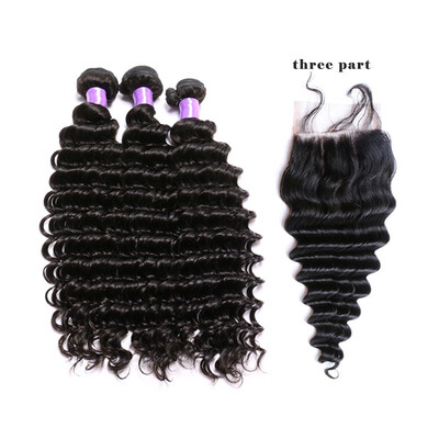 

10A Human Hair Bundles With Closure Brazilian Deep Wave 3 Bundles With Closure Brazilian Virgin Hair With Closure 1B Color 44 Lac