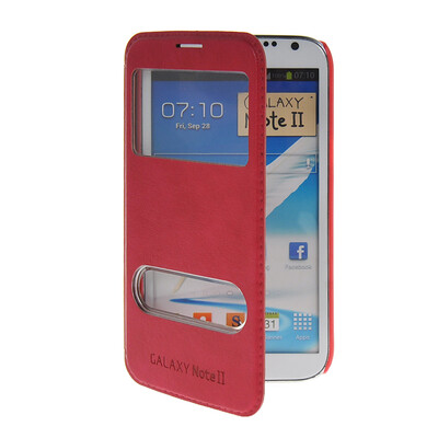 

MOONCASE Окно просмотра Кожа Флип сторона Чехол Подставка чехол для Samsung Galaxy Note 2 N7100 Ярко-розовый