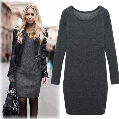 

3Colors Gray Dress 2015 Hitz Women's Round Neck Plus Female Dress Thick Velvet Long Sleeved Casual Cotton Dress Bottoming Wild