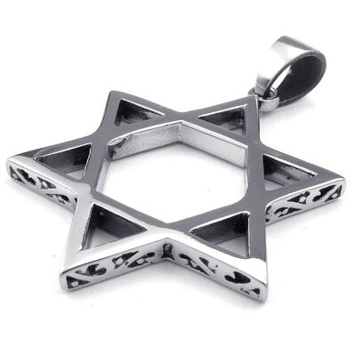 

Hpolw Mens Gothic Star of David Cast Stainless Steel hexangular star patterns Pendant Necklace Black Silver18-26 inch Chain