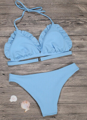 

2018 Women Bikini Set Push Up Swimwear Swimsuit Ruffle Low Waisted Padded Two Piece Bathing Suit Beach Wear