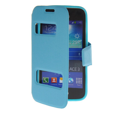 

MOONCASE View Window Leather Side Flip Pouch Stand Shell Back ЧЕХОЛ ДЛЯ Samsung Galaxy Ace 3 S7270 / S7272 Blue