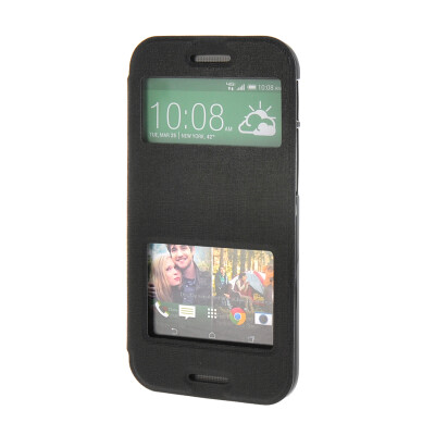 

MOONCASE Сторона Флип жесткий борт Тонкий кожаный кронштейн Window чехол для HTC One M8 черный