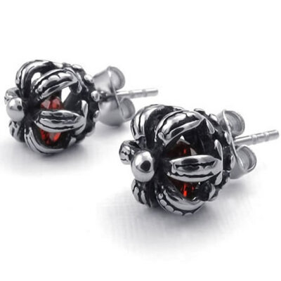 

Hpolw Mens Womens Cubic Zirconia Stainless Steel Vintage Crown Stud Earrings, Red Silver