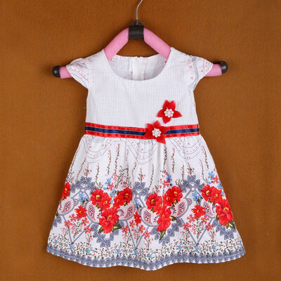 

New Girl Kids Children's Wear Cap Sleeve O-neck Dots and Flower Printed Cute Lovely Casual Dress