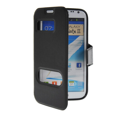 

MOONCASE View Window Leather Side Flip Pouch Hard board Shell Back Case Cover for Samsung Galaxy Note 2 N7100 Black