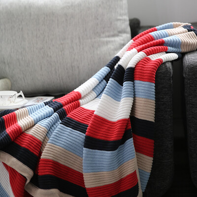

Cotton pad cotton blanket was blanket line blanket blanket cotton knit blanket office nap napping sofa cushion red&blue stripes 127 153cm
