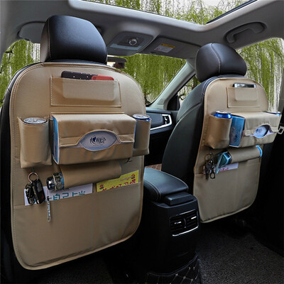 

CHSKY Car Seat Back Hanging Organizer Bag Universal Auto Multi-pocket PU Leather Pad Cups Storage Holder Bag Foldable Shelf
