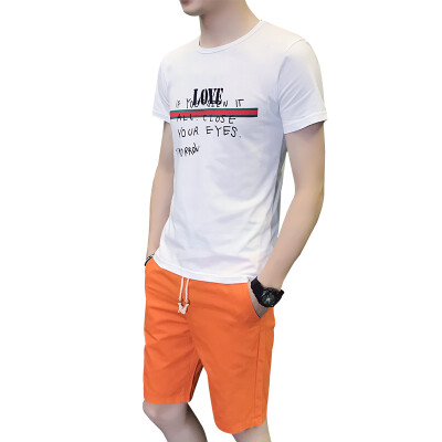 

Damaizhang Brand Men Summer Short Sleeve Shirt With Short Pants Letter Printed Fashion T-shirt Cotton Casual Tee