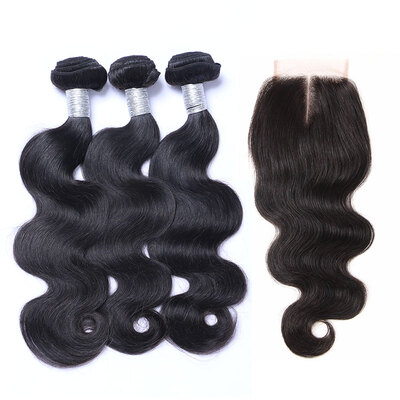 

8A Peruvian Virgin Hair Body Wave With Closure 3 Bundles Peruvian Remy Human Hair Weave And Lace Closure 4 Pcs Lot Natural Black