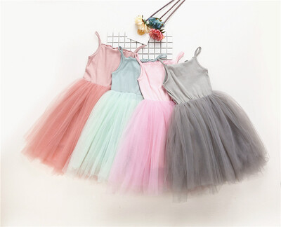 

2018 New Baby Girls Sling Ball Dresses Knit Cotton Mesh Vest Ballet Tutu Dress Summer Girl Party Vestidos 90-130cm