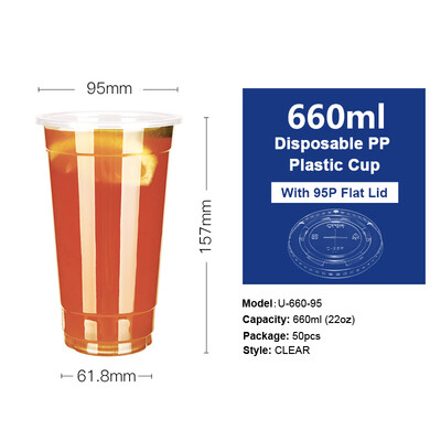 

OTOR 360460500660ml Disposable Plastic Cups with Dome & Flat Lids for Juice Tea Milk Iced Coffee Bubble Boba Smoothie 50pcs