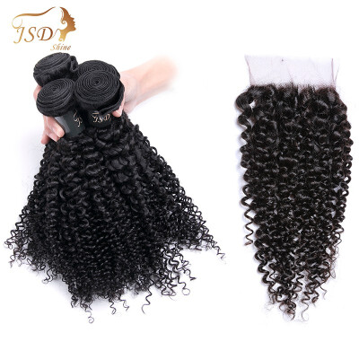 

JSDshine Malaysian Human Hair Bundles With Closure Kinky Curly Bundles With Closure 4 Bundles Virgin Human Hair Extensions