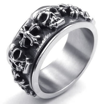 

Hpolw Mens Stainless Steel Vintage Hip-hop Punk Skeleton Gothic Tribal Cross skull Ring Black Silver