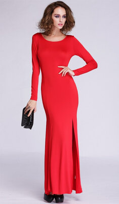 

New Fashion Sexy Evening Dress Long Sleeve Bifurcated Shape Bodycon Party Maxi Prom Dress