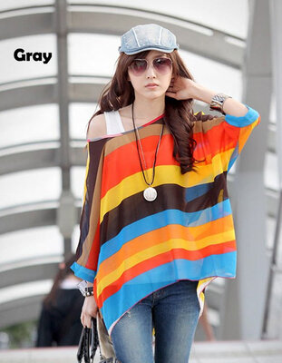

Womens Batwing Sleeve Zigzag Stripe Loose Top Shirt