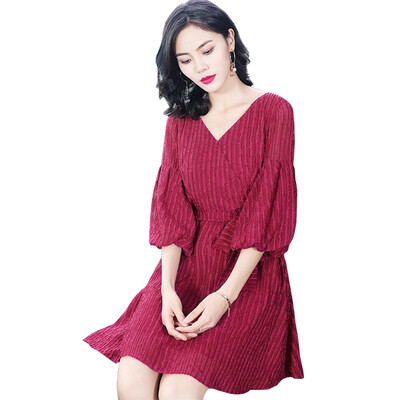

BURDULLY Summer Dress 2018 Women Vintage Casual Elegant Party Ladies Dresses V Neck A Line Sundresses vestidos para bodas cortos