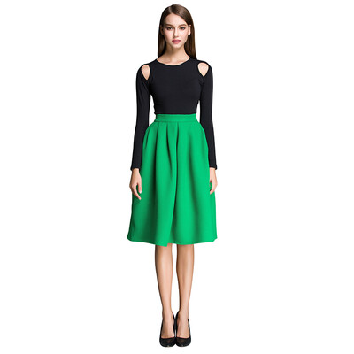 

POPBASIC Womens High Elastic Waist Flare Pleated A-line Midi Skirt