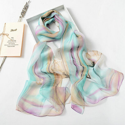 

Guttavalli New Women Fashion Flower Print Long Silk Shawl Sunscreen Stripes Scarf Soft Retro Pastoral Style Floral Ombre Scarves