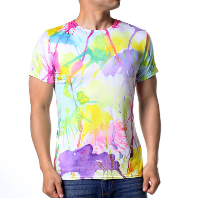 

Fashion Mens Short Sleeve Round Neck Pullover Floral Printing T-Shirt