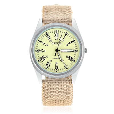 

ORKINA P1012 Mens Military Style Double Calendar Watches w Luminous PointerRoman Dial - Beige