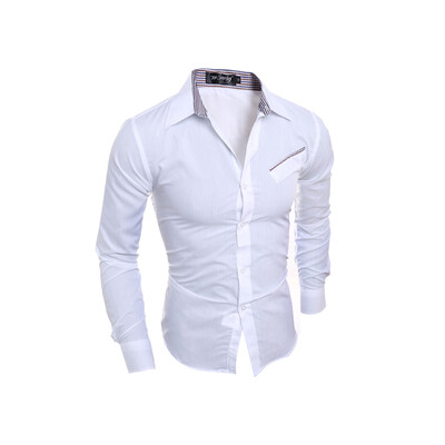 

Mens Fashion Oblique Pocket Design Long Sleeve Cotton Shirt Male Business Solid Color Casual Slim Fit Dress Shirt