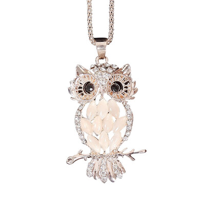 

MyMei Rose Gold Plated Opal Crystal Owl Pendant Necklace Long Sweater Chain