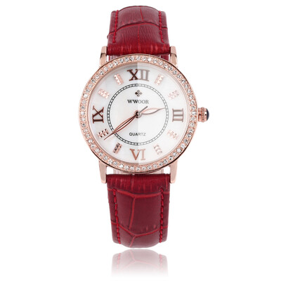 

WWOOR Elegant Crystal Women Round Quartz Wrist Watch Office Lady Watch